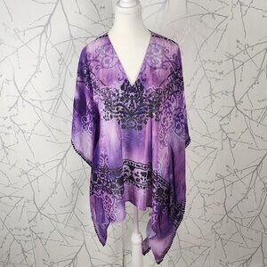 S-Twelve Purple Black Studded Batwing Kaftan